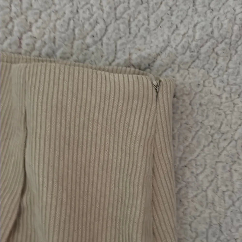 Striped Beige Skirt with Gold Button Accents Size 6 - Image 4