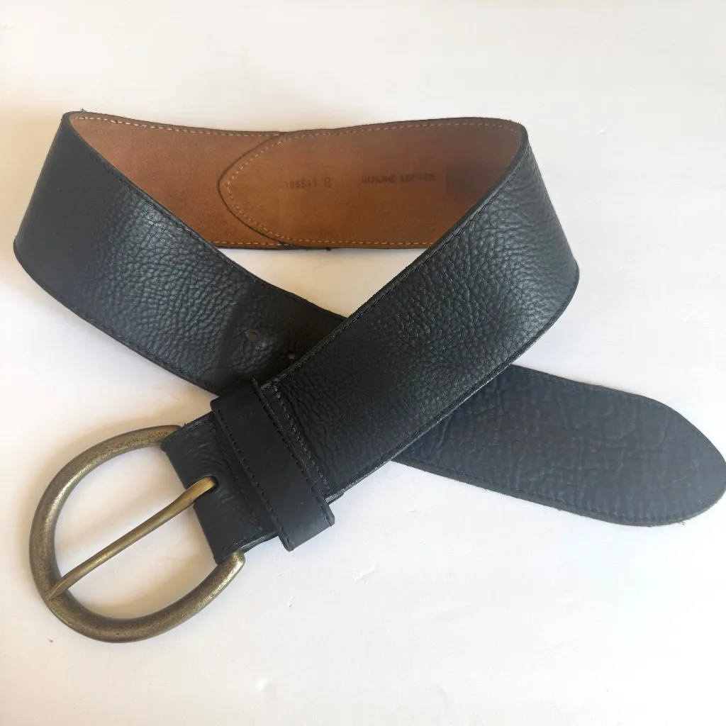 Y2K DKNY black wide pebbled leather brass buckle womens belt - Image 5