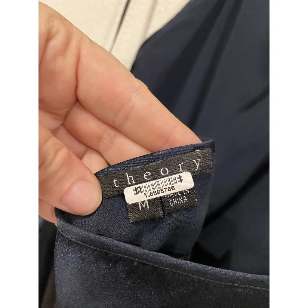 Theory Silk Tank Top Womens Medium Black Halter Ruffle Detail Sleeveless Blouse - Image 4