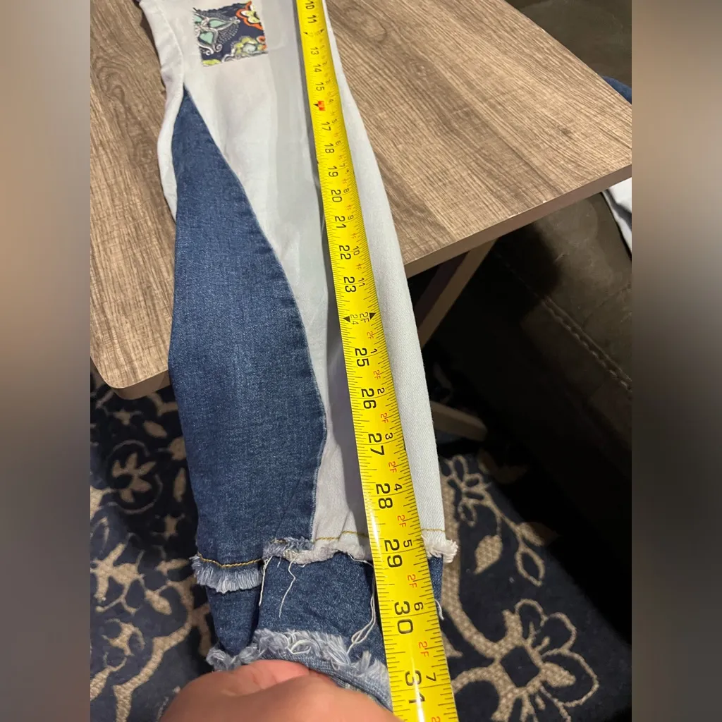 CELEBRITY ACE JEANS CUSTOM PATCH WORK hand sewing size 5/27 stretch jeans Blue - Image 10