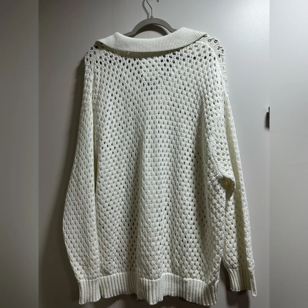 Aerie Cream Open-Knit V-Neck Sweater - Image 6