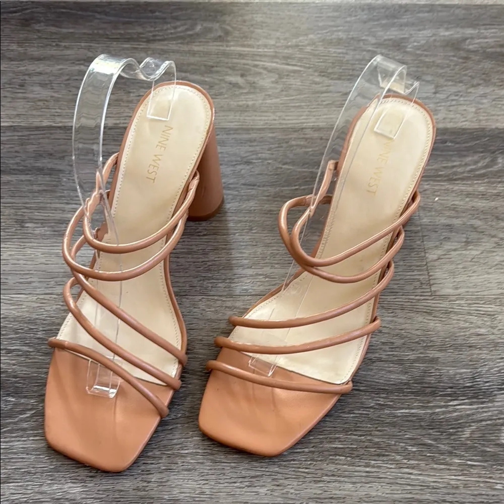 Nine West Women's Tan Strappy Heeled Sandal 12M Sexy Heels - Image 2