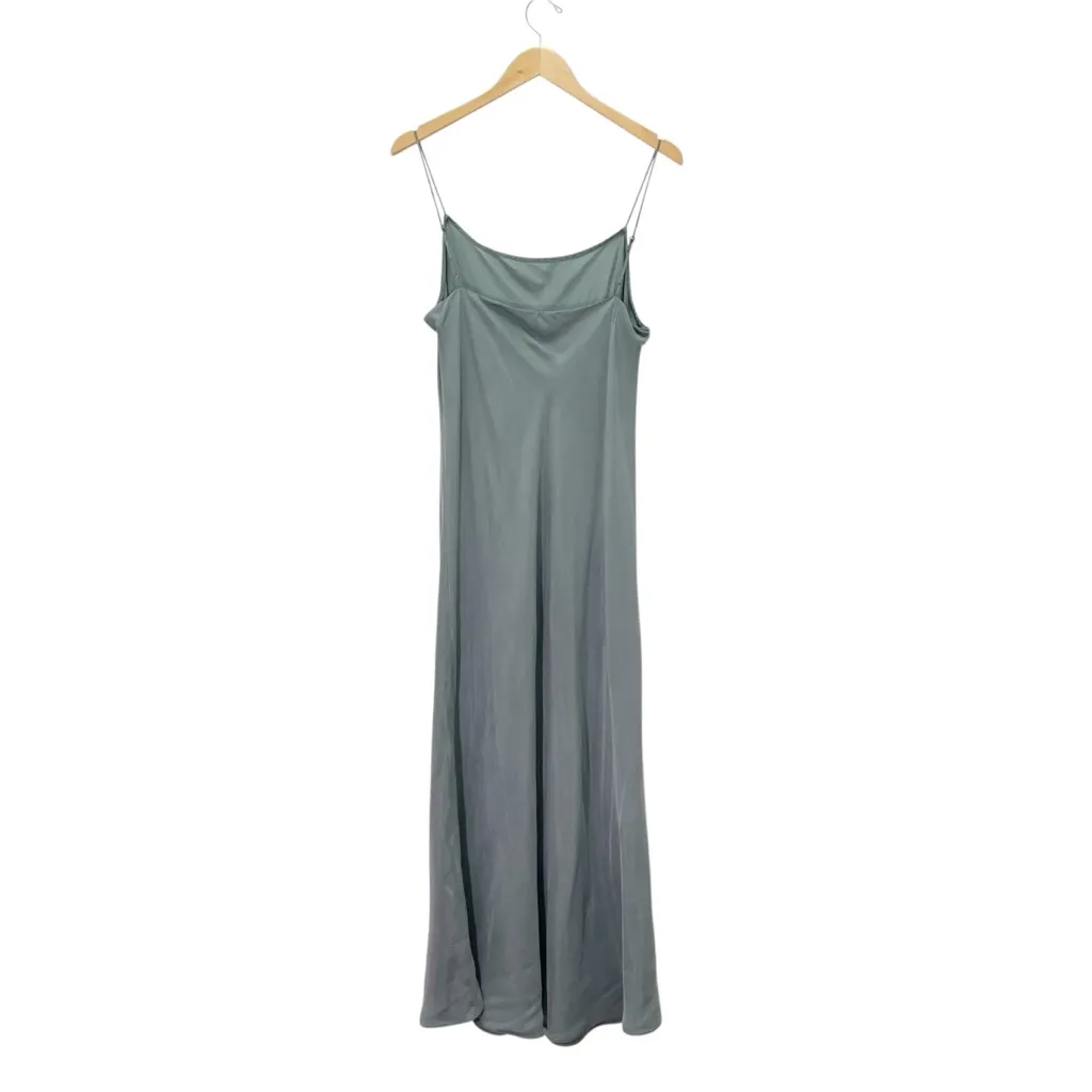 J. Crew Gwyneth Cupro Blend Slip Dress Sz 12 Slate Green Midi Sheath Minimalist - Image 3