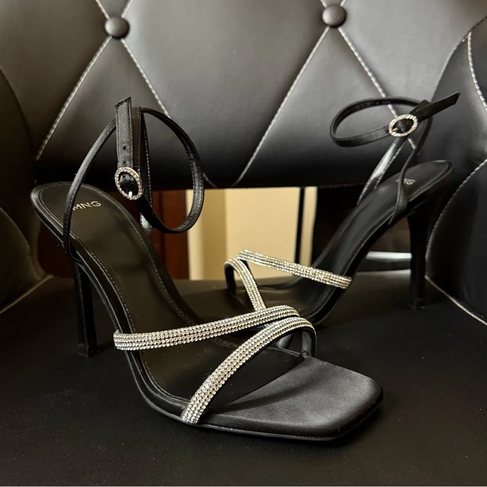 Mango Black Heeled Sandals Rhinestone Straps Strappy Sandal Heels Size 7.5 - Image 6