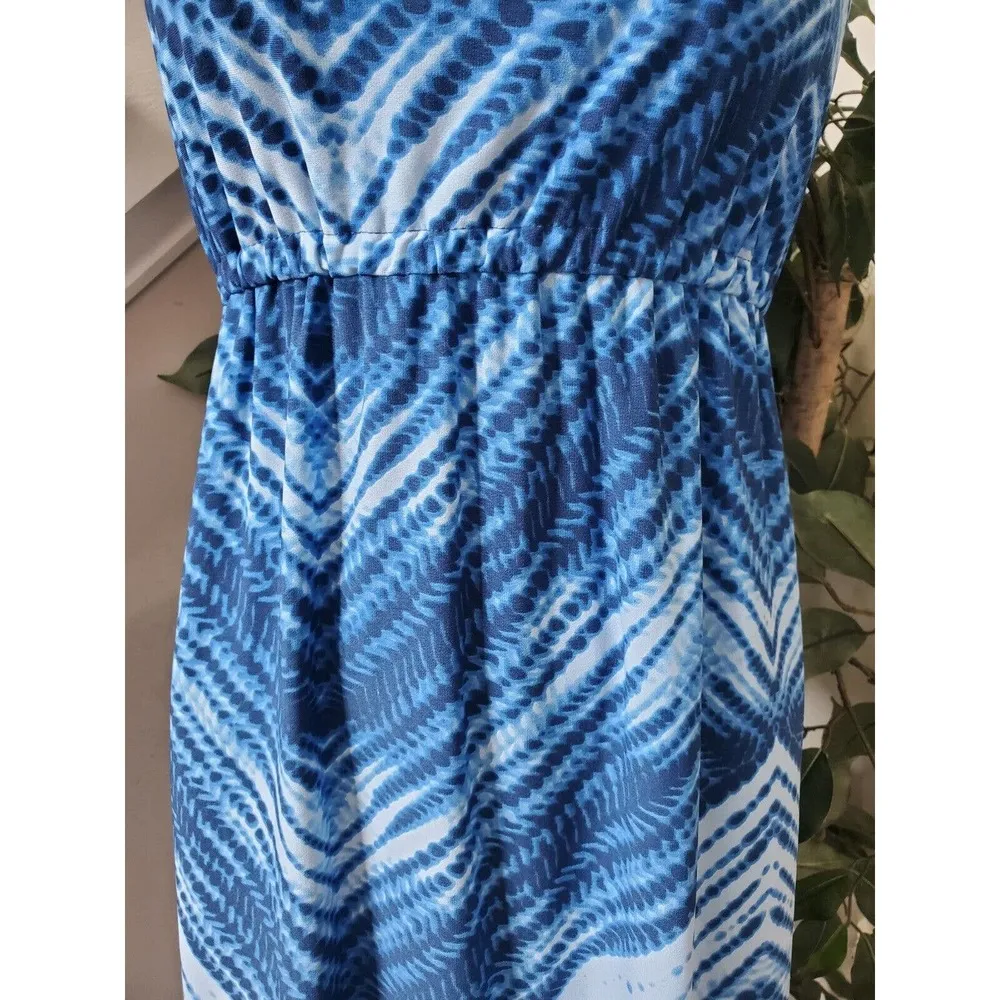 John Paul Richard Womens Blue Polyester Round Neck Sleeveless Long Maxi Dress L Size L - Image 3
