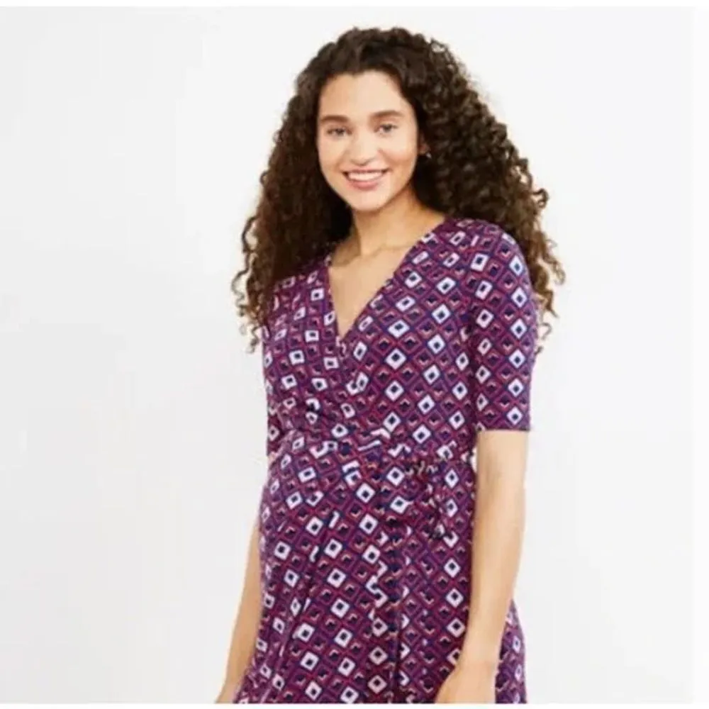 ✨5xHP✨Motherhood Maternity Waist Tie Surplice Wrap Dress Geometric Print✨ - Image 3