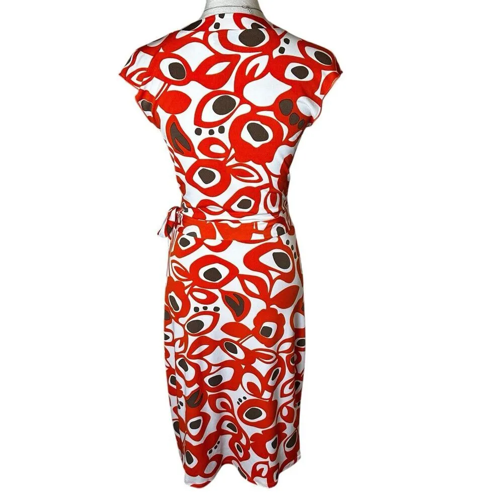 Bisou Bisou Orange Abstract Print Wrap Dress Sz 6 Business Casual Office Career - Image 3