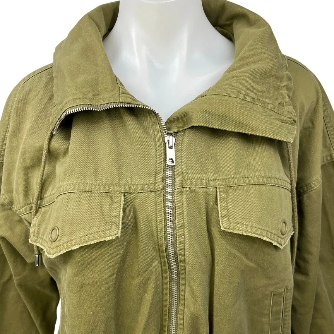 Zara Olive Green Zip Up Collared Long Sleeve Military Outdoor Jacket Coat Sz XS - Image 3