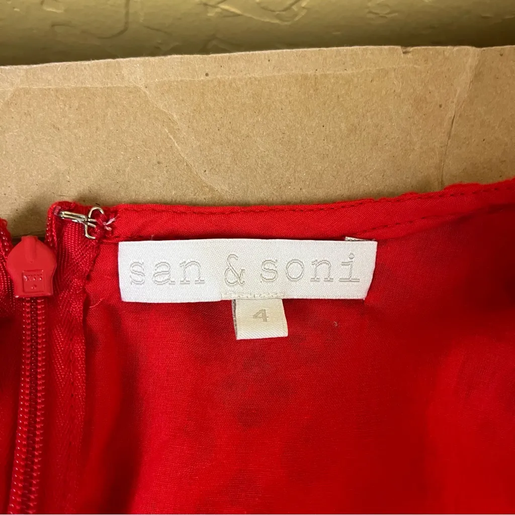 San & Soni Red Lace Flare Dress Size 4 - Image 7