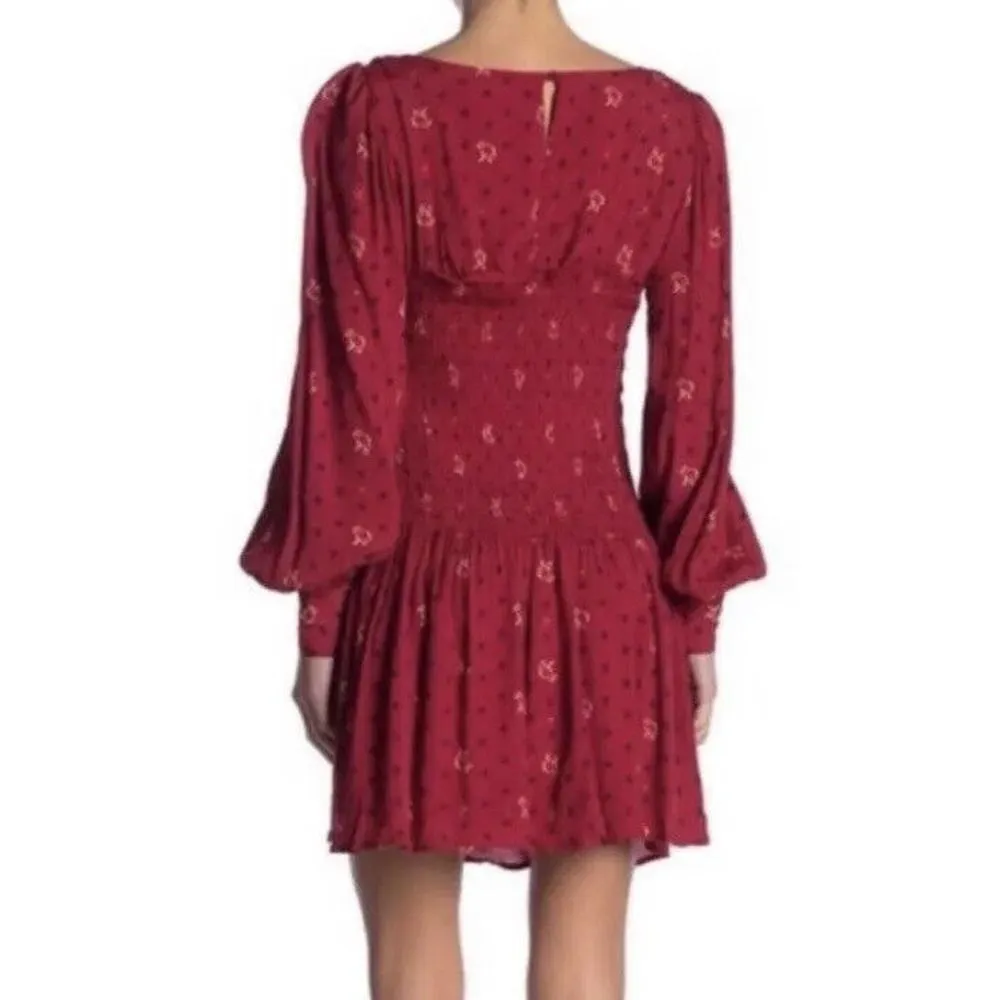 Free People $128 Two Faces Long Sleeve Mini Dress - Red Floral Size XSmall - Image 9