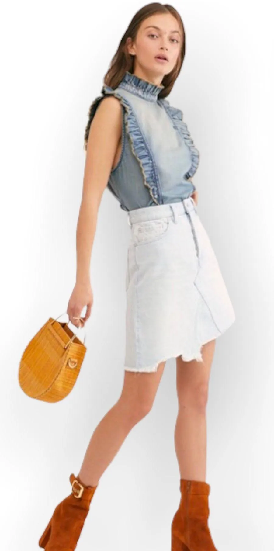 We The Free Going Rouge Denim Skirt Size 26 - Image 3