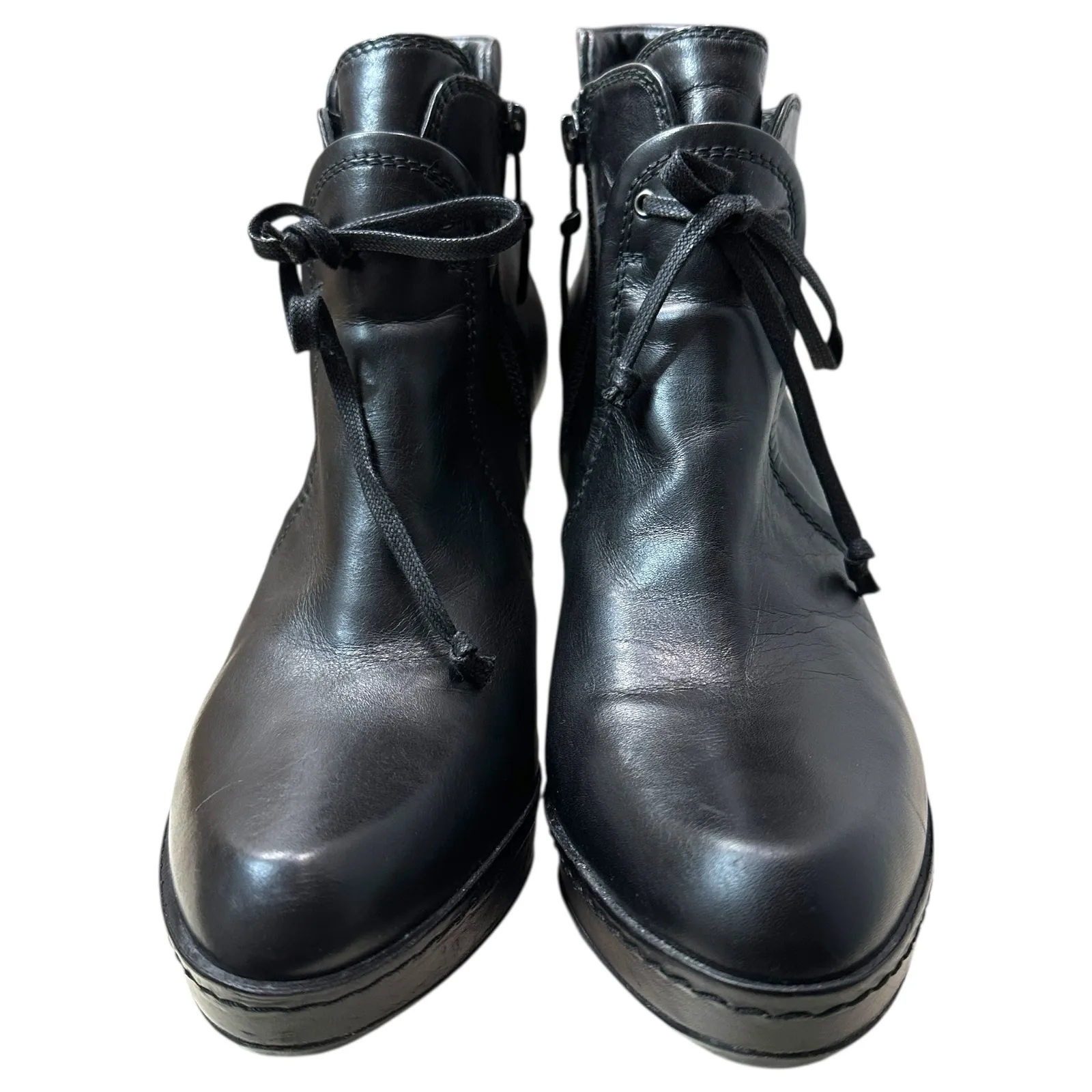 Stuart Weitzman Black Manlow Leather‎ Platform Heel Ankle Boots 7.5M - Image 10