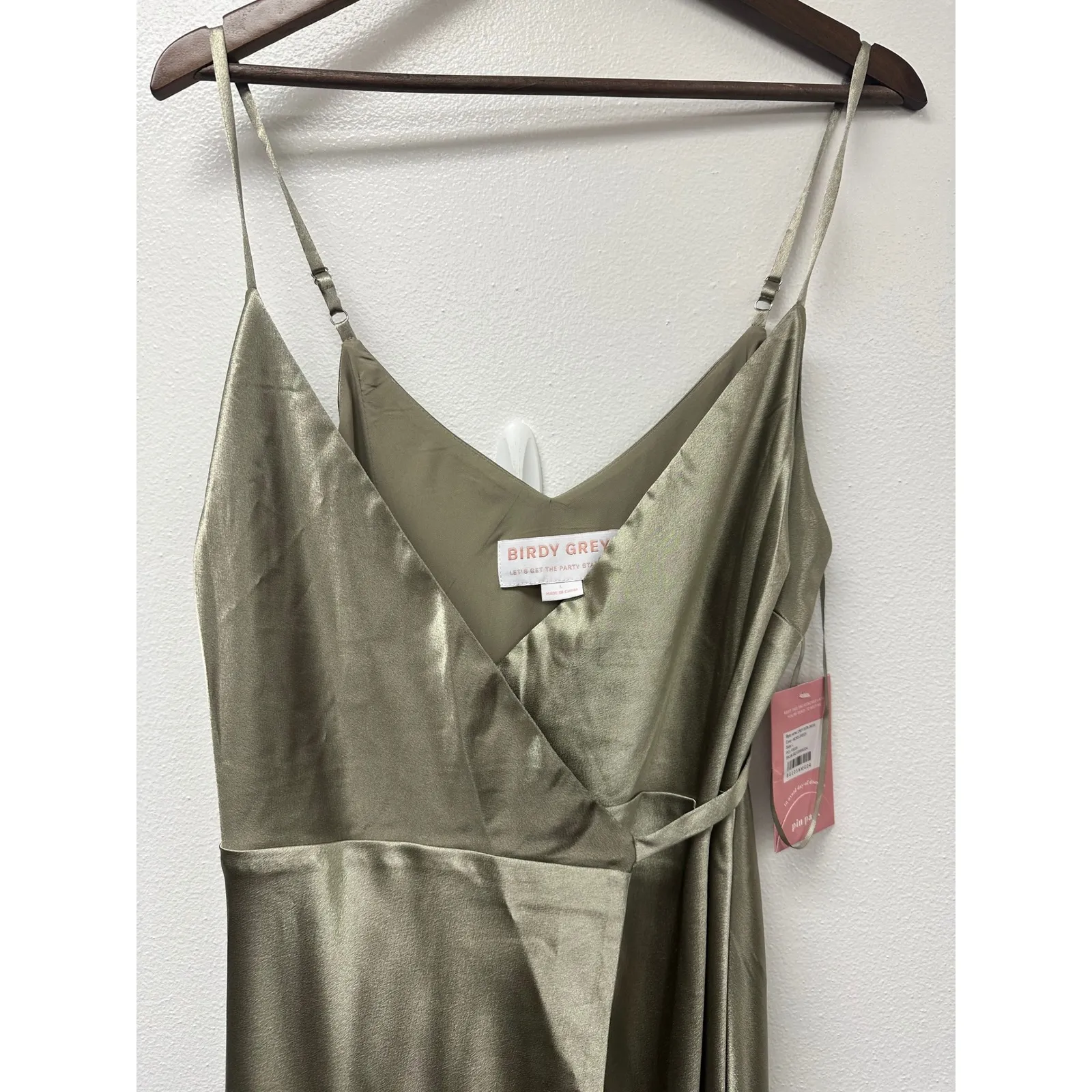 Birdy Grey Cindy Satin Wrap Maxi Dress Moss Green Size L - Image 3