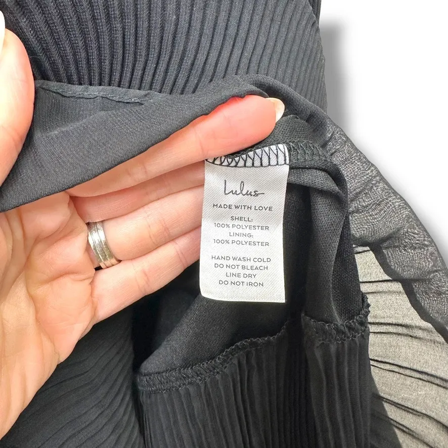 Lulus Elegant Nature Black Pleated Sheath Chiffon Sleeveless Tiered Maxi Dress - Image 10