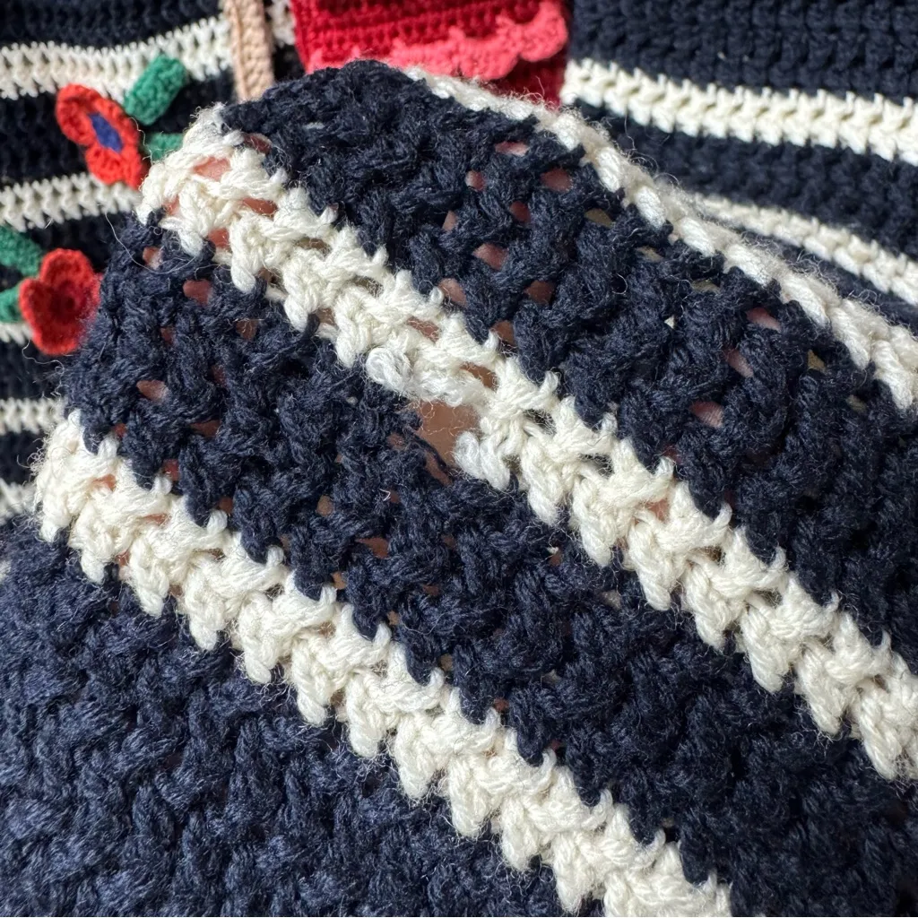 RED Valentino London Kaye Long Sleeve Knit Sweater Dress Stripes Crochet Medium - Image 10