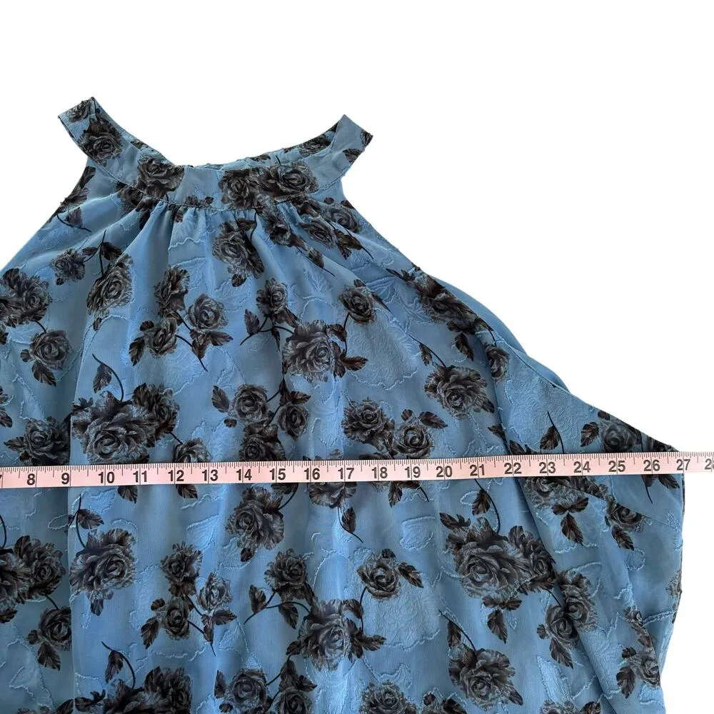 Torrid Romantic Rose Blue Floral Print Chiffon Mock Neck Halter Top Size 5X - Image 5