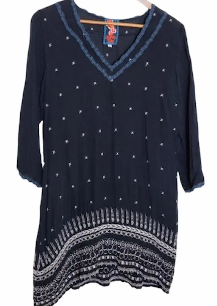 Navy Blue Long Sleeve Embroidered Tunic - Image 3