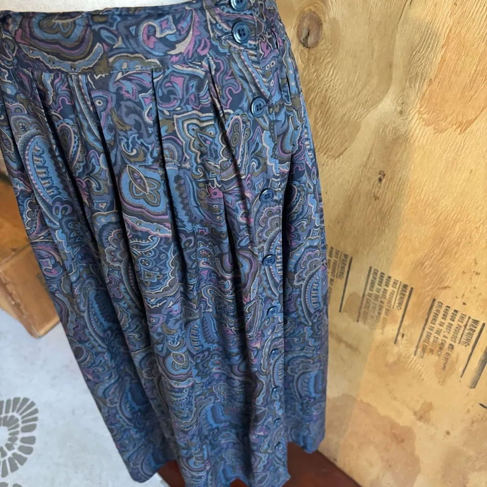 Vintage Lee‎ David Collection Paisley Rayon Midi Skirt Sz 15/16 Blue - Image 2