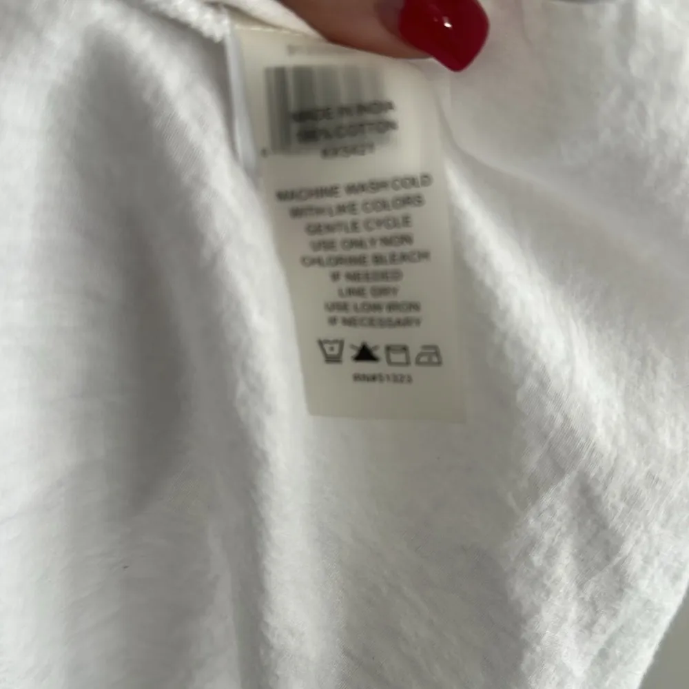 Vince Camuto White Blouse 3/4 sleeve cotton tie tassel size Large Top - Image 4