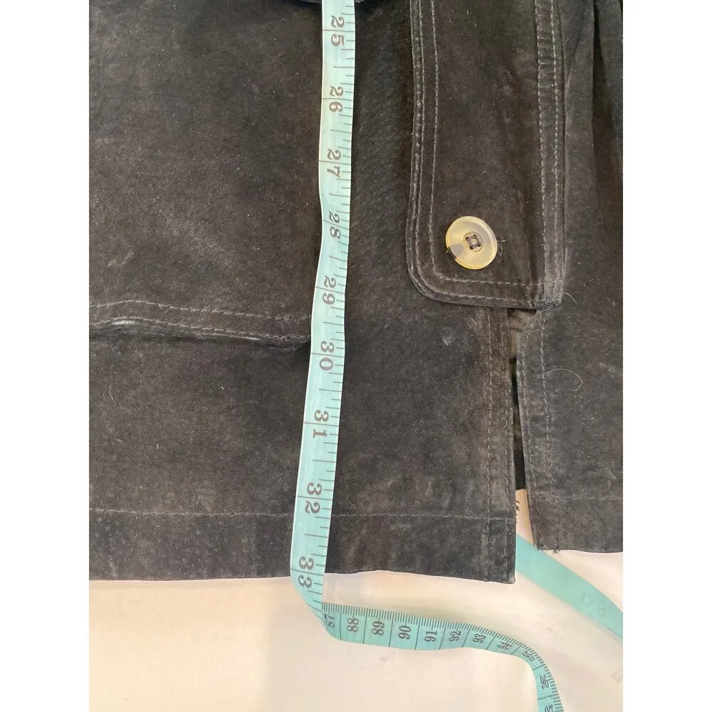 Express Black Vintage 90s Y2K Leather Suede Peplum Parka Jacket Sz XS Zipper - Image 16