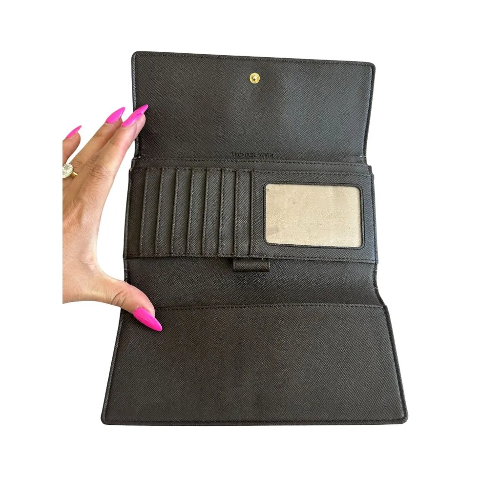 MICHAEL KORS Brown Logo Leather Clutch Wallet - Image 6