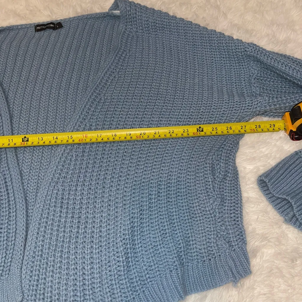 PrettyLittleThing woman’s blue Chunky Knit Open Front Cardigan sweater Large - Image 5