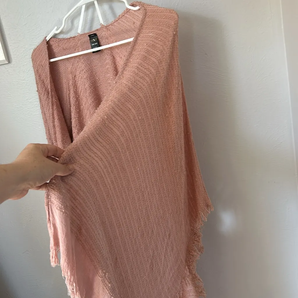 One size earthy pink blush boho textured knit wrap poncho - Image 3
