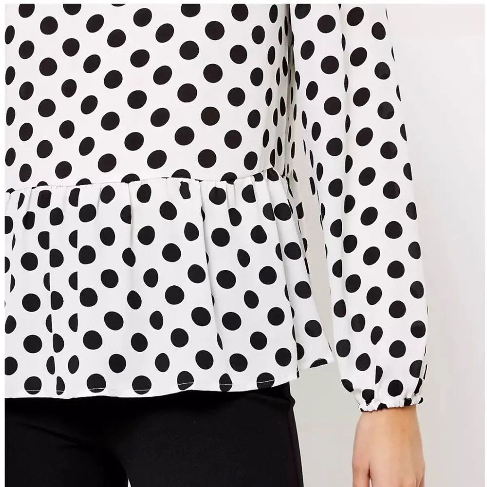 ANN TAYLOR LOFT | Dotted Peplum Blouse Black White Polka Dot Top | Size Medium - Image 3