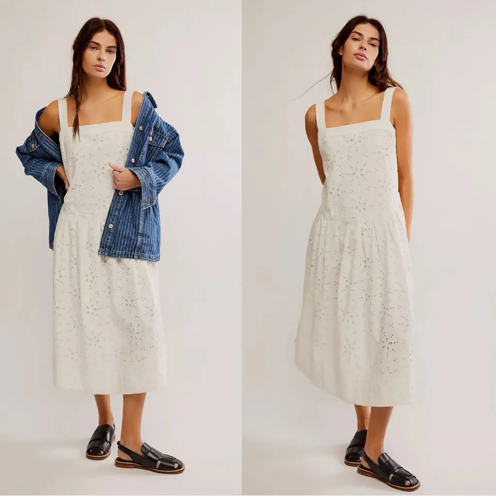 Free People Dainty Ethereal Cottage Primavera Lace Eyelet Midi Dress White XL - Image 7