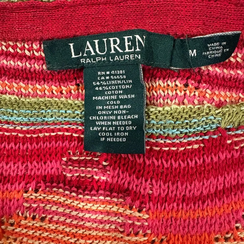 Lauren Ralph Lauren Aztec striped Poncho sweater linen blend M - Image 4
