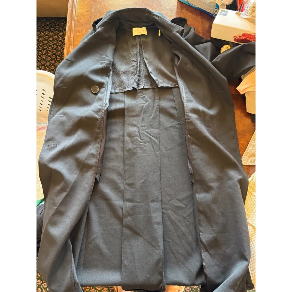 Sandro Coat Women Medium Black Wool Blend Double Breasted Trench Overcoat Luxury - Image 13