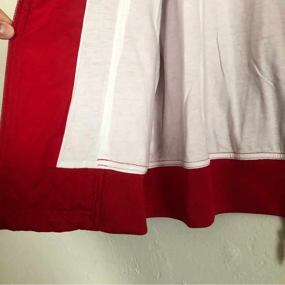 Oleg Cassini Sport Red Quilted Black Collar Sleeveless Windbreaker Vest Jacket Size L - Image 8