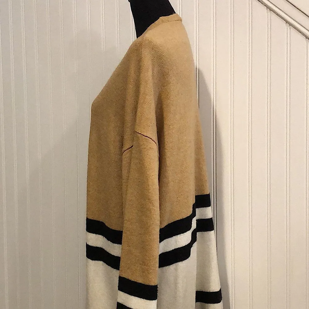 TOPSHOP Women’s Camel Ivory Black Stripes Open Cardigan Sweater Size 10 - Image 14