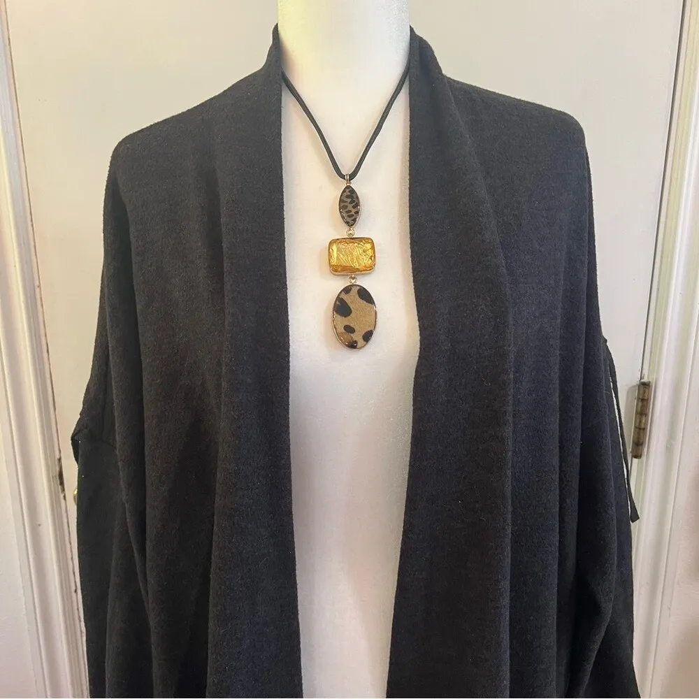 GeeGee Black Fringe Boho Western Cardigan Open Front Longline Duster Jacket L Gray Size L - Image 6