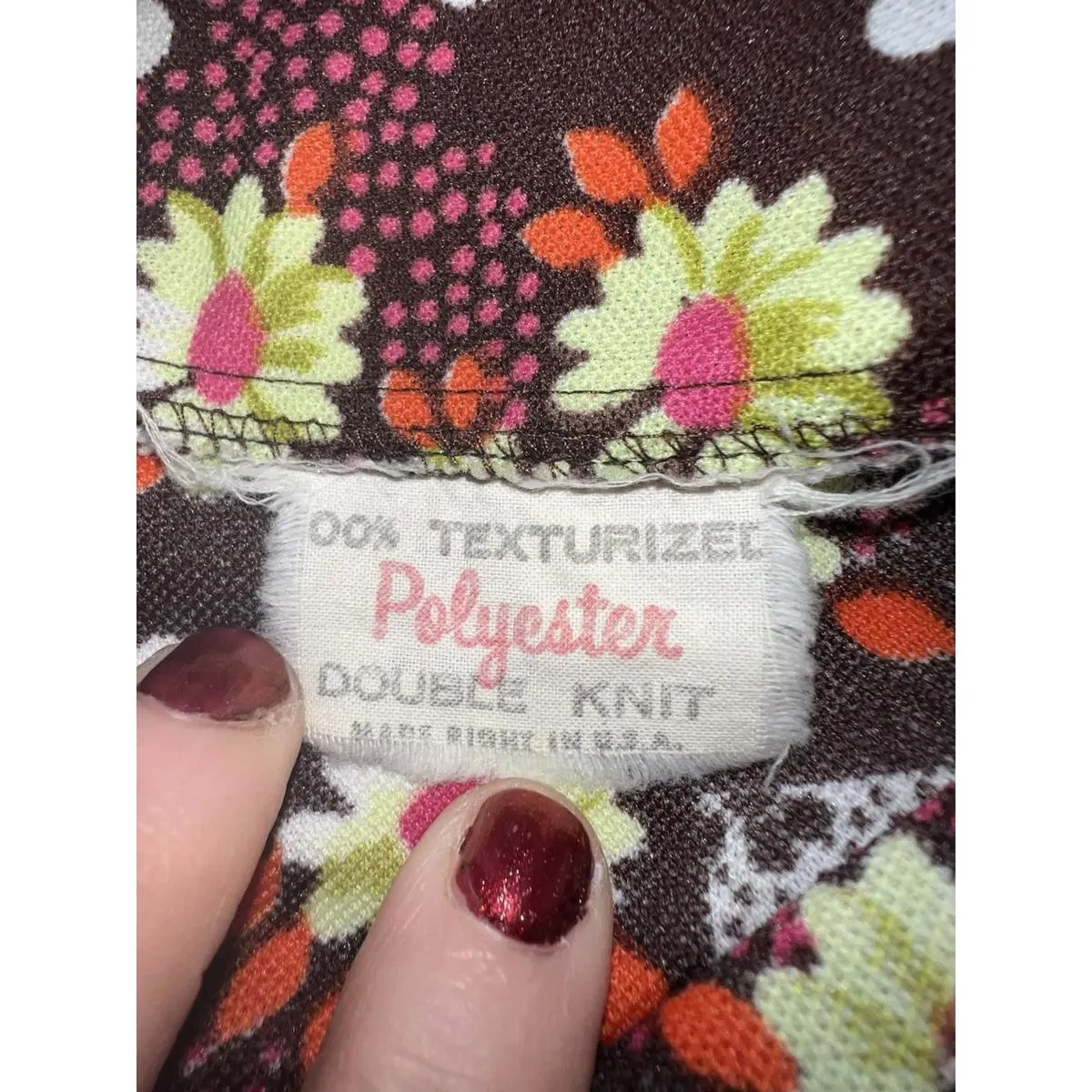 Vintage 70s Floral Short Sleeve Double Knit Polyester Grannycore Shirt 22” Chest Brown Size L - Image 9