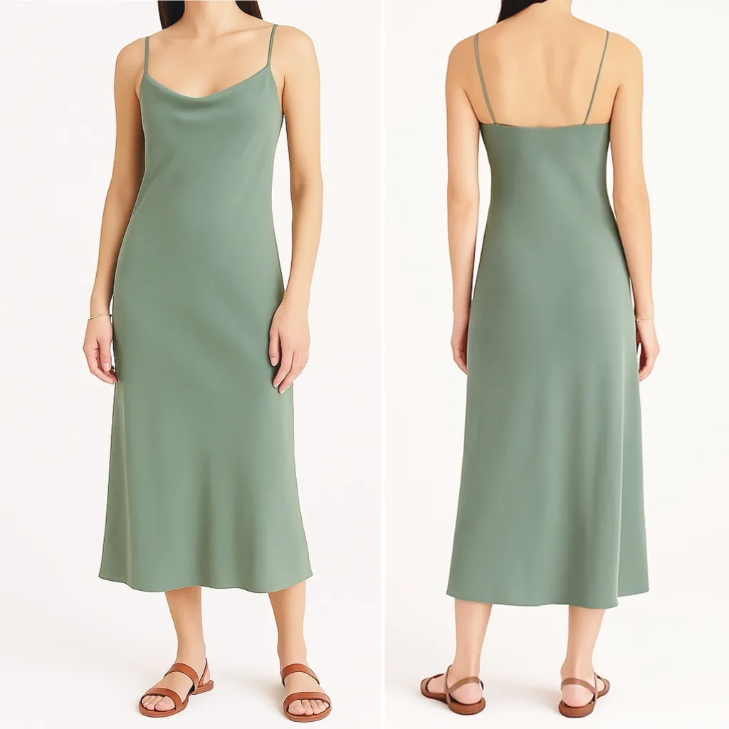 J. Crew Gwyneth Cupro Blend Slip Dress Sz 12 Slate Green Midi Sheath Minimalist - Image 10