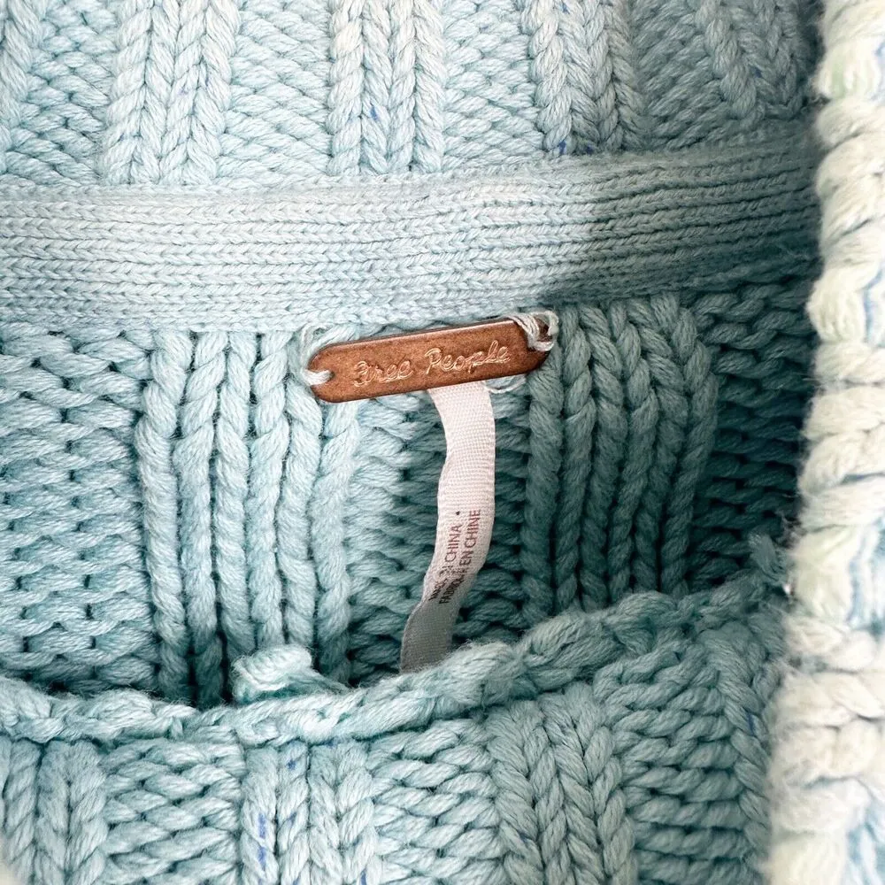 Free People Women's XS Sweetheart Chunky Knit Sweater in Ocean Pearl Blue - Image 5