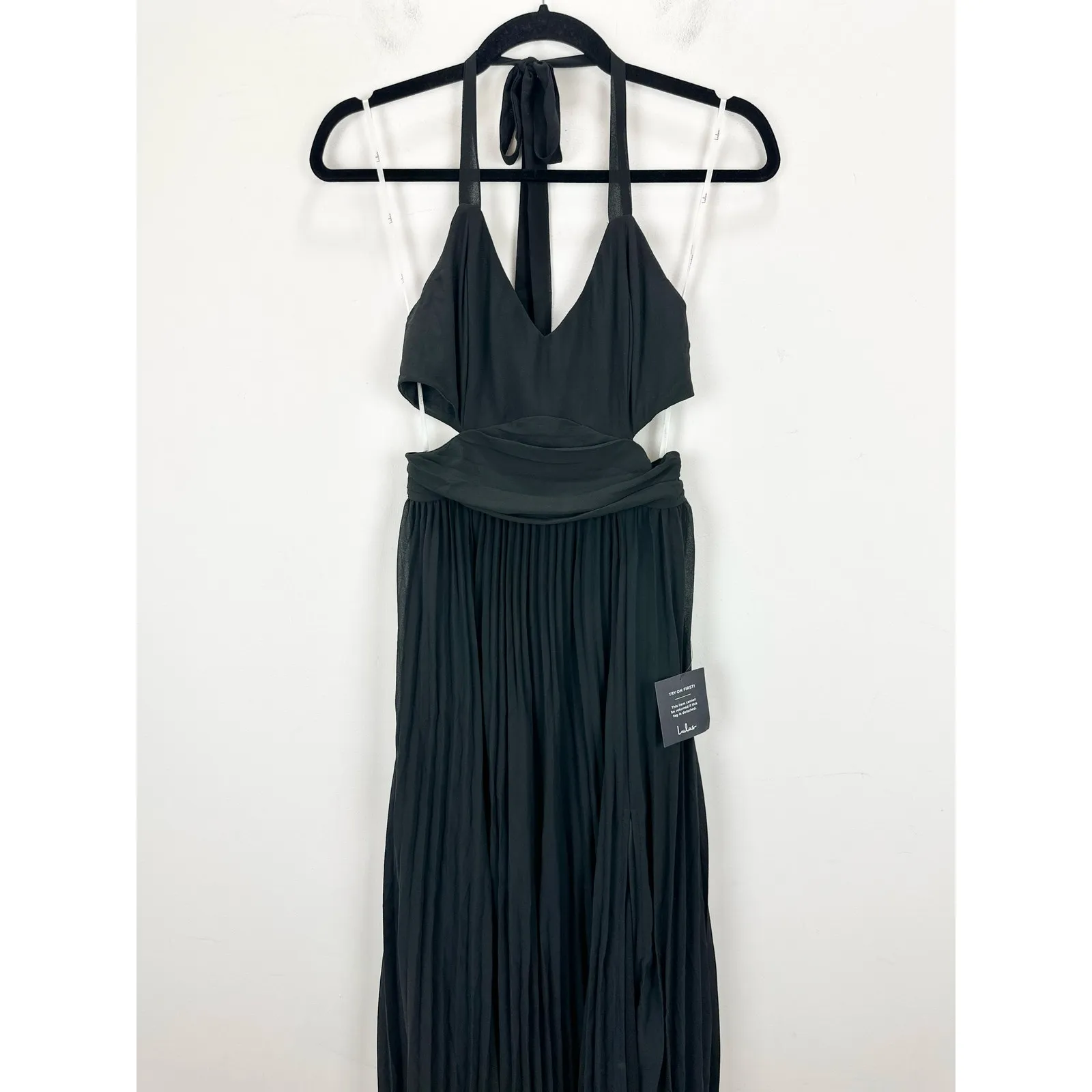 Lulus Celebratory Allure Black Pleated Backless Maxi Dress Formal Small NWT - Image 7
