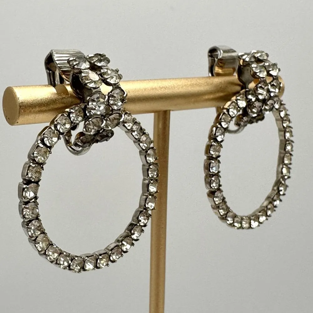 Vintage Rhinestone Hoop Drop Earrings Costume Hinged - Image 2