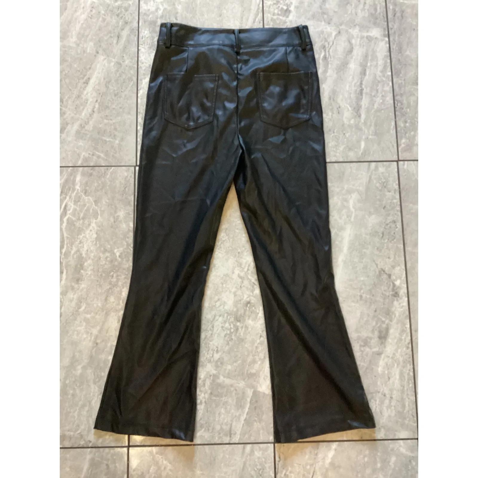 Generation Love Black Faux Leather High Waisted Flare Button Front Pants Size 4 - Image 3