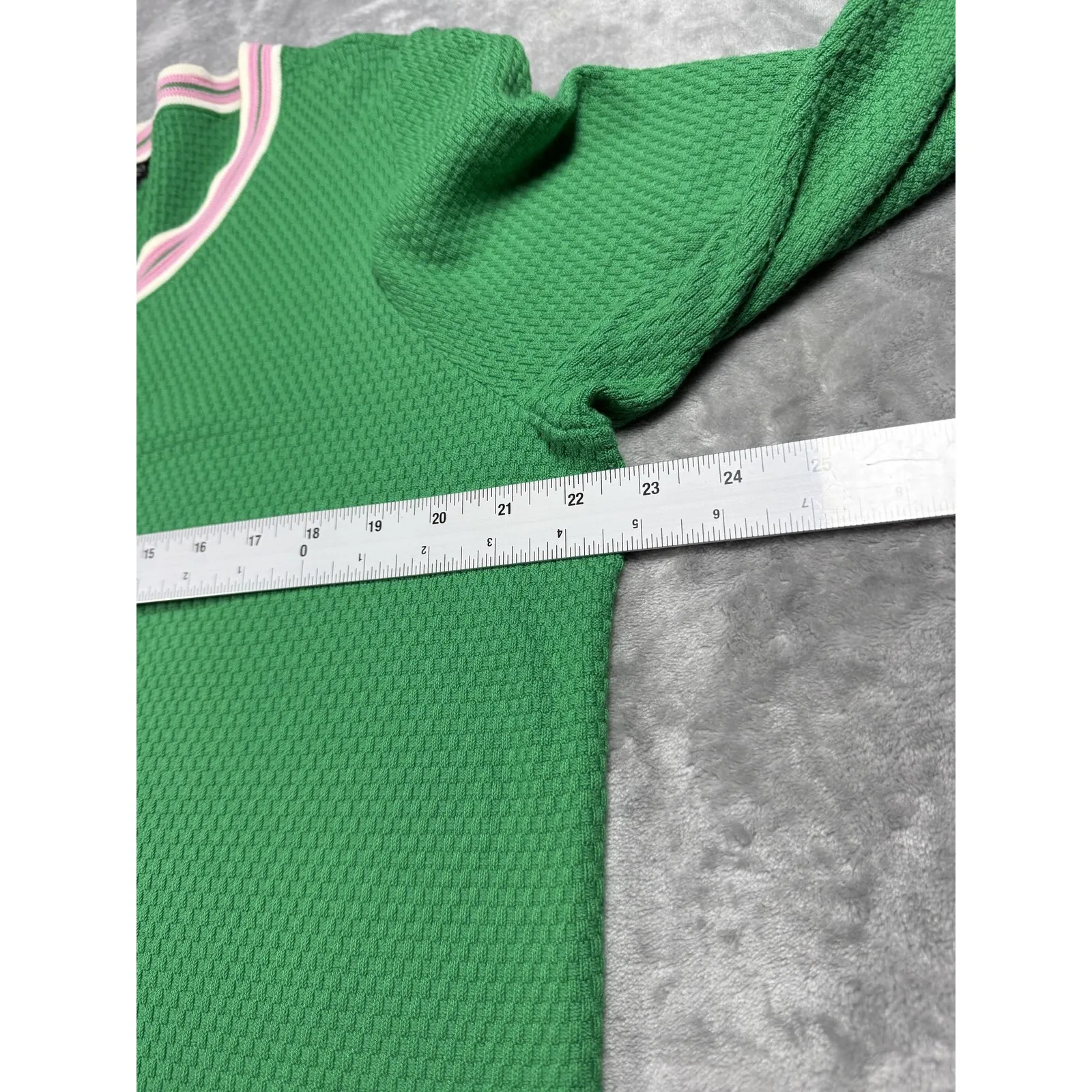 Talbots Cardigan Sweater Womens 1X‎ Green Pink Stripe Trim Pearl Button Pockets - Image 9