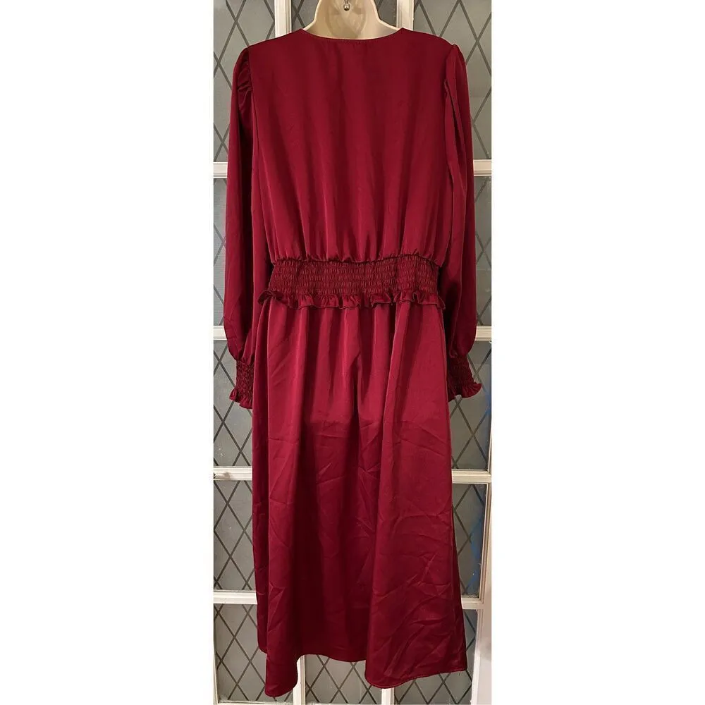 Eloquii Elements Womens Smocked Waist Midi Dress Size 16 Burgundy - Image 5