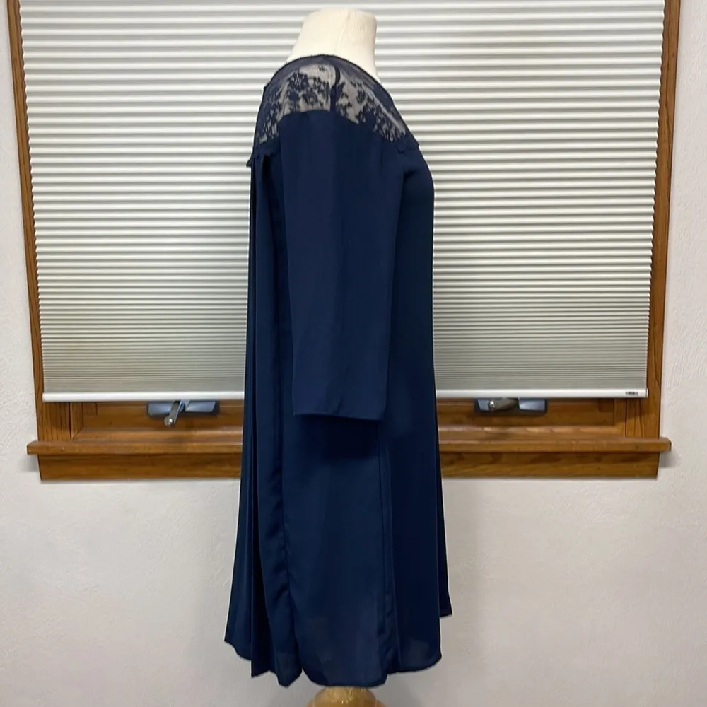 ZARA Guipure Navy Blue Lace Combined Pleated Back Mini Dress Size XS - Image 4