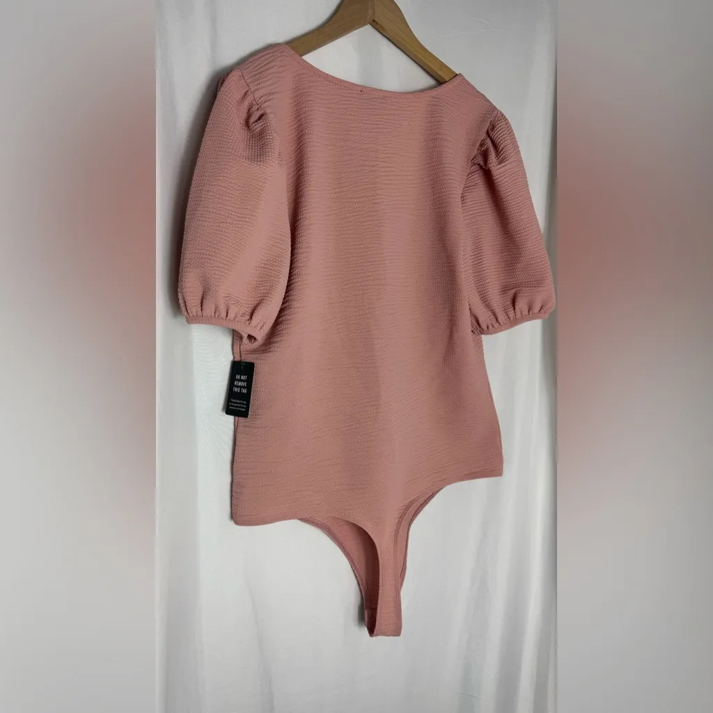 Express Women's Pink Puff Sleeve Bodysuit thong casual effortless NWT Large - Image 4