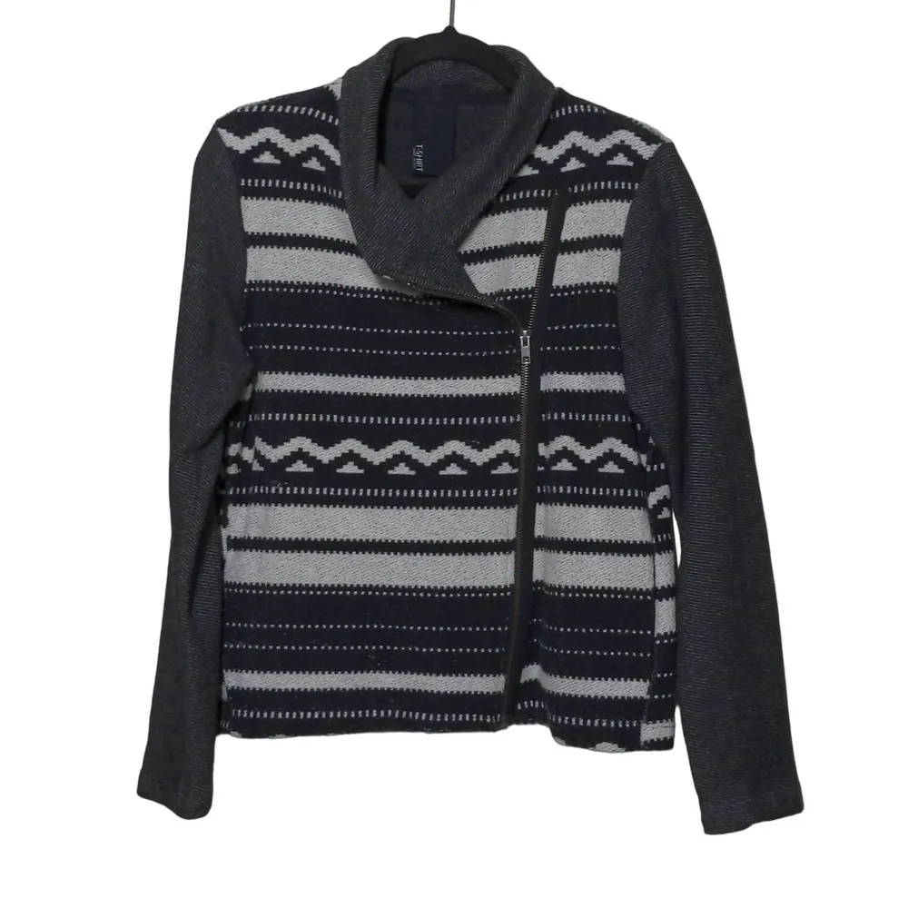 Anthropologie Blackletter Black / White / Gray Full Zip Moto Jacket – Size L - Image 11