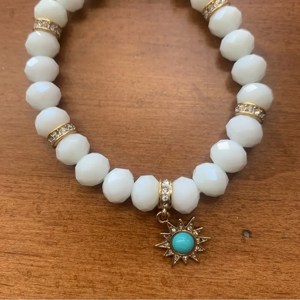 Juicy Couture Stretch White Beaded Charm Bracelet with Teal/Turquoise Charm - Image 3