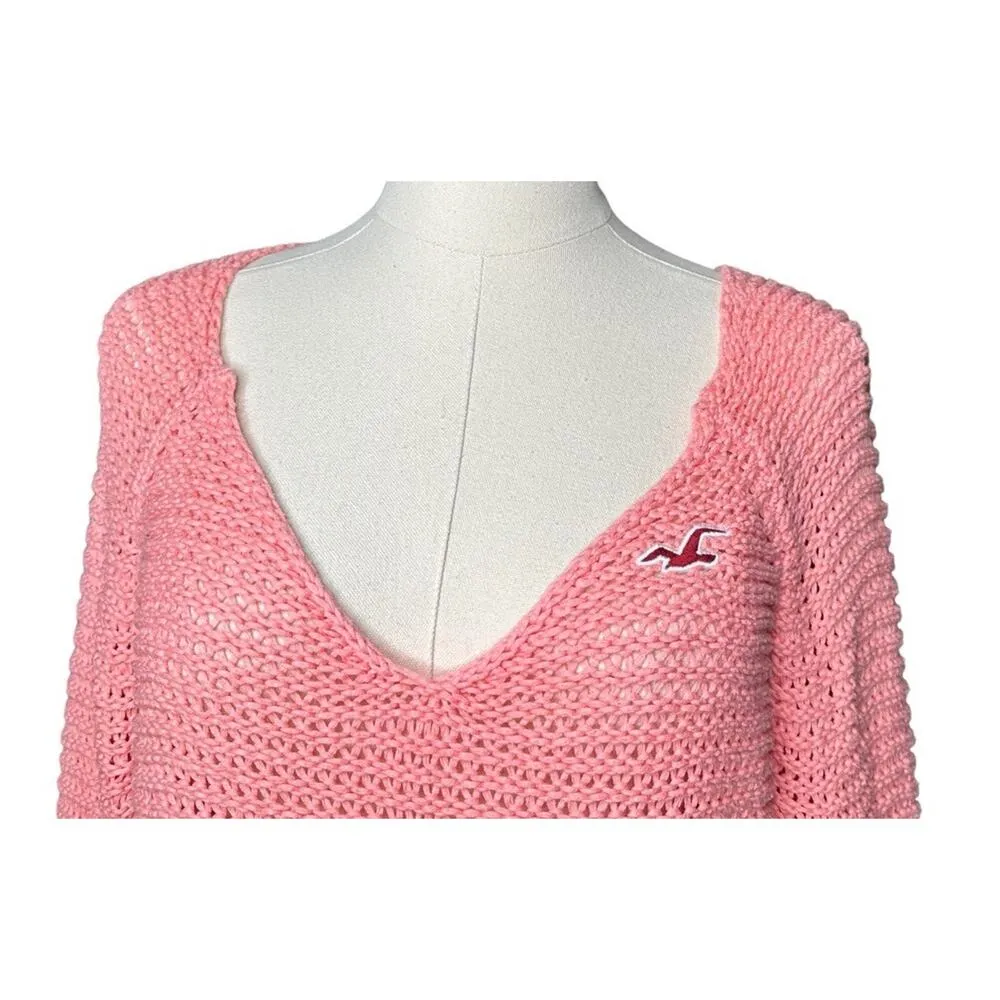 HOLLISTER Womens Medium Pink Coral Ombre Knit Deep V-Neck Beach Sweater Cover Up - Image 3