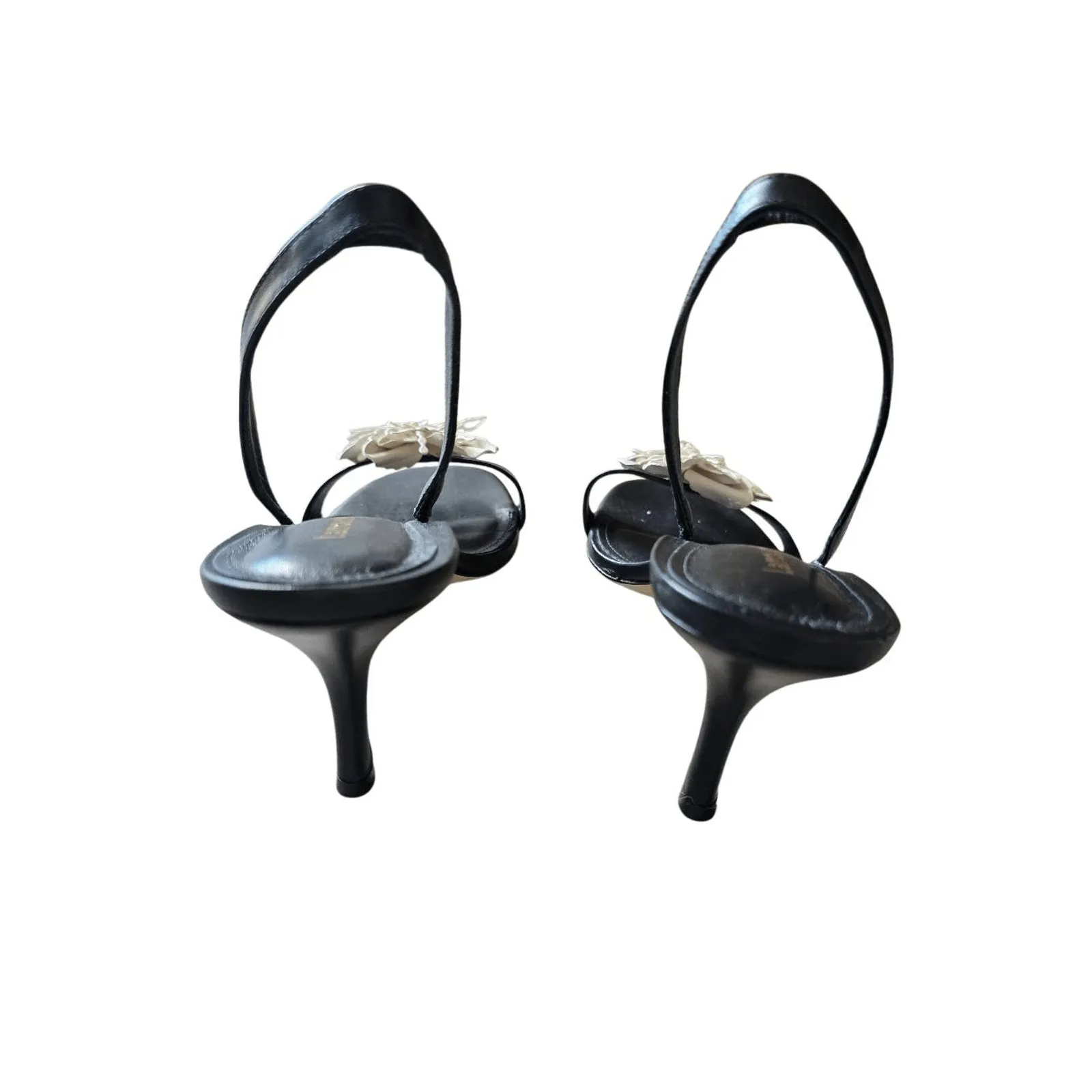 Larroude Hibiscus Slingback Heel Sandals in Black Leather Flower Size 10 Heels - Image 6