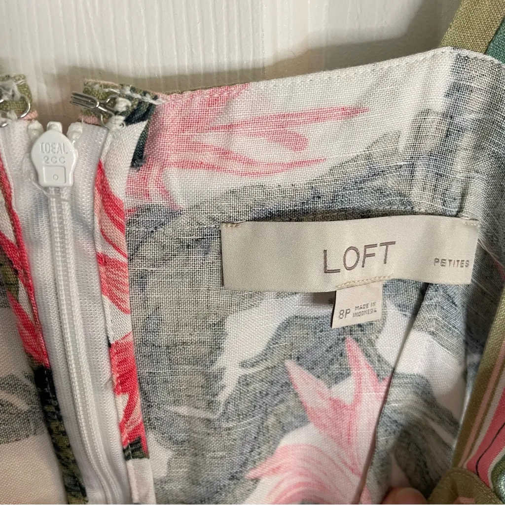LOFT Tropical Pink and Green Linen Blend Maxi Dress With Straps Size 8P - Image 2