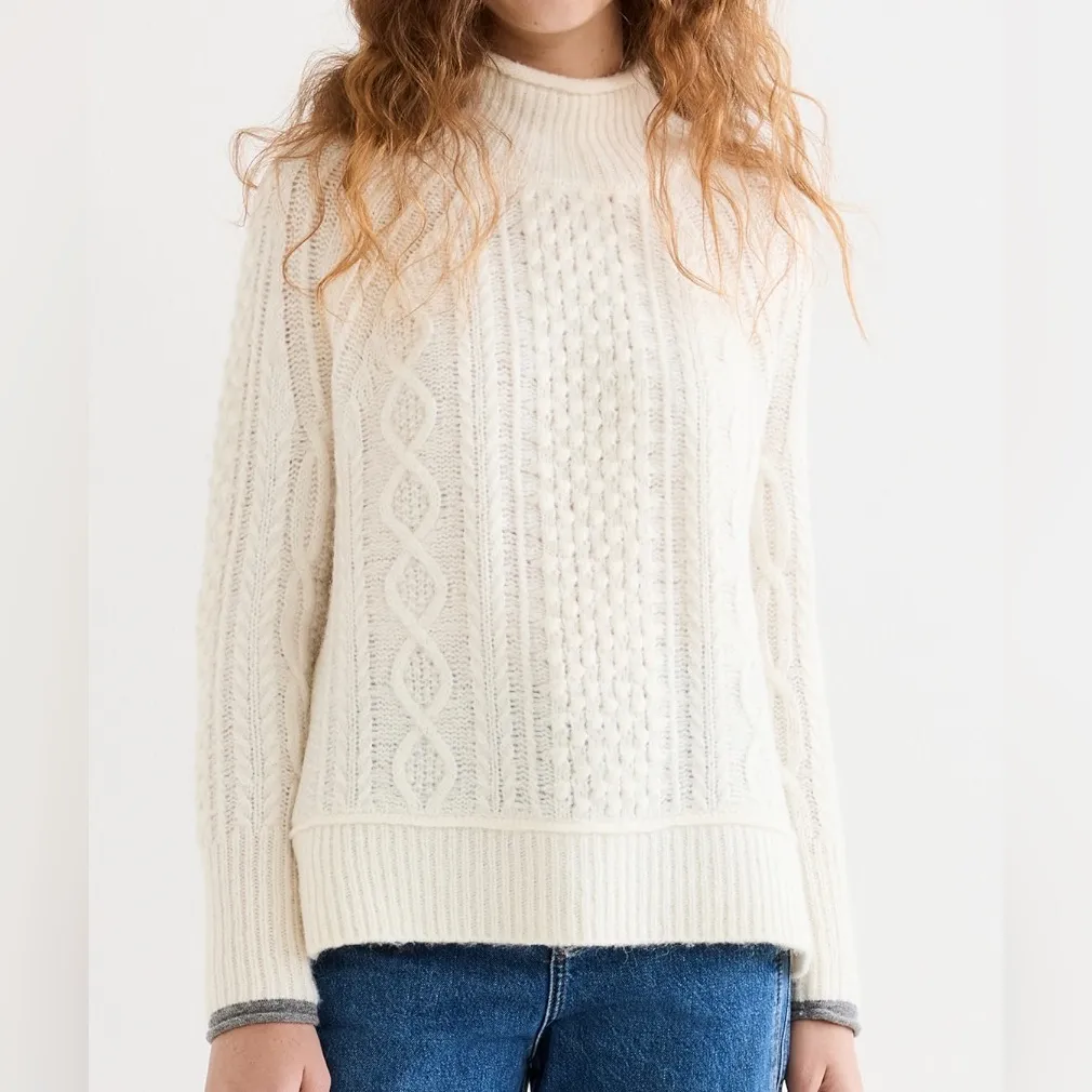 Alex Mill XS Camil Cream Cable Knit Turtleneck Sweater White - Image 3